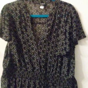 Black surplice blouse with sunglasses print